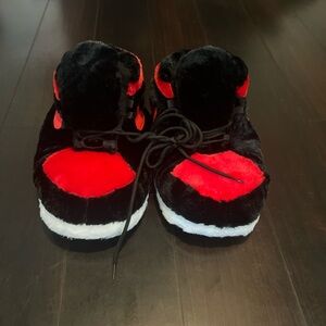 Nike Black and Red Plush Slippers